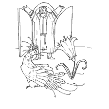 pagina da colorare: Illustrazione alla fiaba Un fiore scarlatto con un fiore e una creatura fantastica