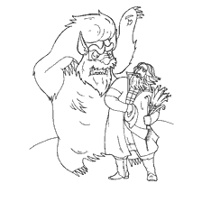 pagina da colorare: Illustrazione dalla fiaba Scarlet Flower, raffigurante un mostro e un uomo con fiori