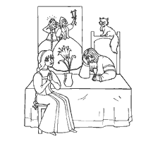 pagina da colorare: Il mercante e sua figlia nella fiaba Scarlet fiore