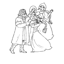 pagina da colorare: Illustrazione alla fiaba Scarlet Flower - un incontro di una figlia con il padre e una creatura mistica