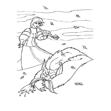 pagina da colorare: Illustrazione alla fiaba di Aksakov: una ragazza muore, abbracciando un fiore