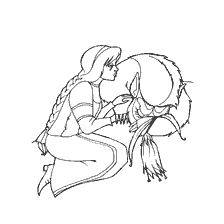 pagina da colorare: Scena dalla fiaba "Fiore di Carlet" - una ragazza parla alla Bestia