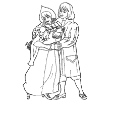 pagina da colorare: Illustrazione alla fiaba di S.T. Aksakov Un fiore scarlatto raffigurante una scena con un principe e una ragazza.