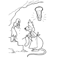 coloring page: Illustration from the fairy tale by Hans Christian Andersen, where a mouse sheltered a poor girl