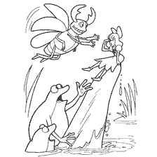 coloring page: Illustration for the fairy tale &ldquo;May beetle&rdquo; with the image of a beetle, fairy and frog