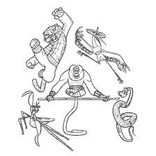 coloring page: Picture with characters from Kung Fu Panda in coloring style