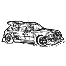 раскраска: Раскраска гоночной машины в стиле ралли и Формулы-1 1985