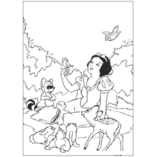 pagina da colorare: Biancaneve con animali nel bosco