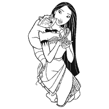 coloriage: Coloration Pocahontas et Miko Raccoon