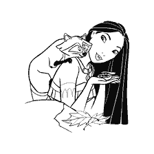 coloriage: Pocahontas et son fidèle ami le raton laveur