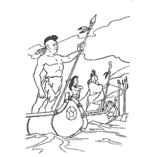 coloriage: Indiens en Canoë de Pocahontas
