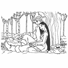 coloriage: John et Pocahontas dans les bois