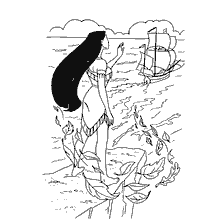 coloriage: Coloris Pocahontas avec un voilier