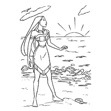 coloriage: Couleur Princesse Pocahontas au coucher du soleil