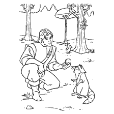 coloriage: Pocahontas et un raton laveur de biscuits