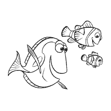 pagina da colorare: Dory, Nemo e suo padre dal cartone animato Trovare Nemo