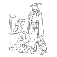 pagina da colorare: Illustrazione dalla fiaba di Charles Perrault sul montaggio di una scarpa di cristallo