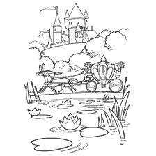 pagina da colorare: Illustrazione di Cenerentola che va alla palla nella carrozza