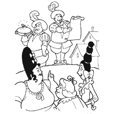 pagina da colorare: Illustrazione della fiaba di Charles Perrault con personaggi, araldi e signore