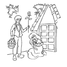 coloring page: Children and Roses from Hans Christian Andersen's Tale