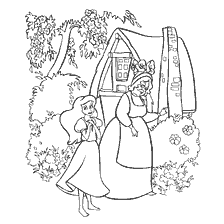 coloring page: Coloring: Gerda and the witch at the flower garden