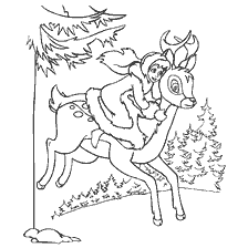 coloring page: Gerda on a deer in the winter forest, color coloring based on Andersen's fairy tale