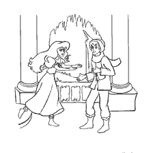 coloring page: Gerda and Kai on the background of the ice hall