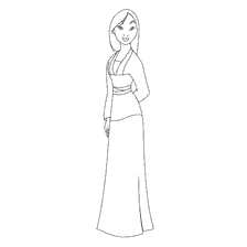 coloriage: Couleur Princesse Mulan dans une robe traditionnelle