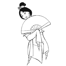 coloriage: Coloration Mulan avec un ventilateur