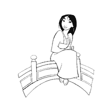 coloriage: Mulan est assis sur le pont