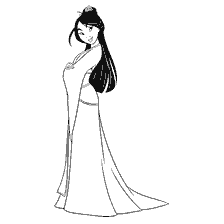 coloriage: Princesse Mulan dans le livre de coloriage
