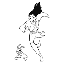 coloriage: Mulan court avec un chiot