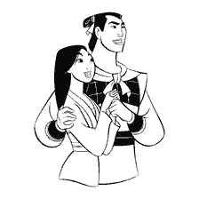 coloriage: Fa Mulan et l'officier Lee Shang sur le livre de coloriage
