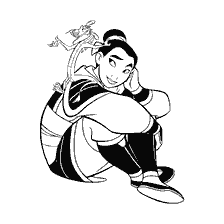 coloriage: Mulan et son dragon Mushu