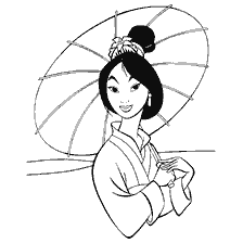 coloriage: Coloration du personnage Mulan avec un parapluie