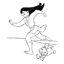 coloriage: Mulan court avec un lapin