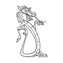 coloriage: Dragon Mushu de Mulan dans le livre de coloration