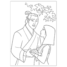 coloriage: Coloriage de Mulan et Li Shang, représentation de personnages du dessin animé