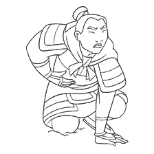 coloriage: Peinture de couleur de Mulan représentant une femme blessée soldat