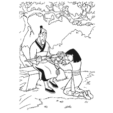 coloriage: Mulan remet son épée à son père au revoir