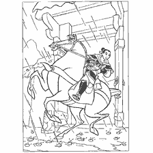 coloriage: Rakurska Mulan se bat sur un cheval sous la pluie
