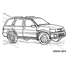 раскраска: Легковой автомобиль Infiniti QX4 2001 года