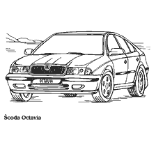 раскраска: Ракурсы легкового автомобиля &Scaron;koda Octavia 1999 года