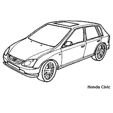 раскраска: Рисунок легкового автомобиля Honda Civic 2001 года