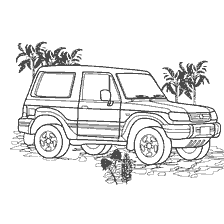 раскраска: Легковой автомобиль Hyundai Galloper на фоне пальм