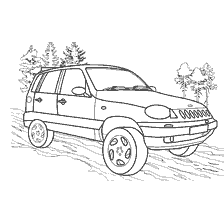 раскраска: Раскраска легкового автомобиля ВАЗ Нива 2323 на фоне леса