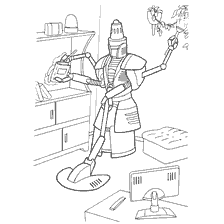 coloring page: A drawing of a robot housecleaner who cleans the room