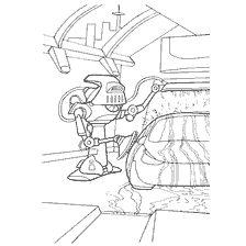 coloring page: Coloring a robot that washes a car in the future
