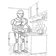 coloring page: Coloring robot dishwasher in the kitchen