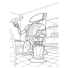 coloring page: Coloring a robot chef in the kitchen of the future